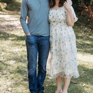 Polagram White and Blue Floral Midi Dress